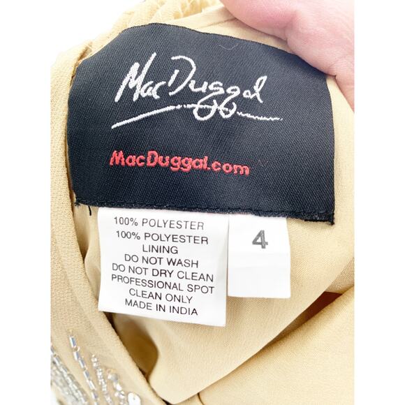 MAC DUGGAL Dress Size 4 Tan Romper V Neck Long Sleeve Beaded Formal NEW - Picture 3 of 6